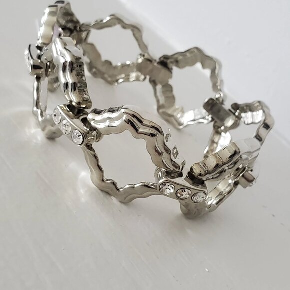 Signed Lia Sophia Silver-tone and Clear Rhinestone Link Bracelet - Picture 6 of 10